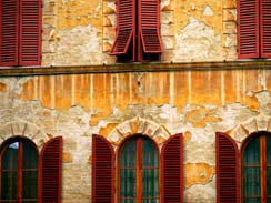 Windows with Red Shutters