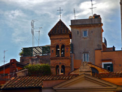 Steeple and building tops in Rome, Italy
