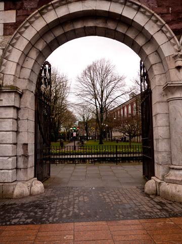A gated entrance to a small park in Cork, Ireland.