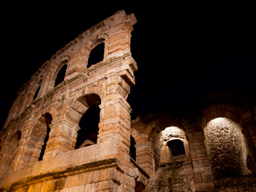 Roman Arena at night in Verona, Italy.