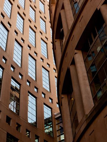 An architectural photograph of the central branch of the Vancouver Public Library