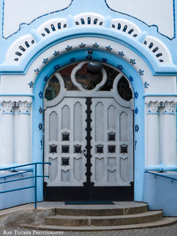 The art nouveau doors of the Blue Church in Bratislava, Slovakia