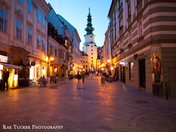 Evening on Michalska Street in Bratislava, Slovakia