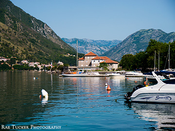 A view of the water and mountains surrounding Kotor Bay in Montenegro
