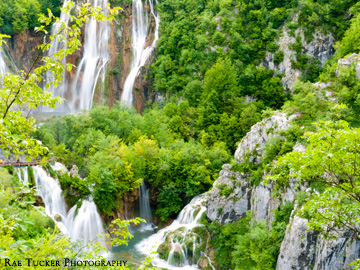 Tall waterfalls in Plitivice Lakes National Park in Croatia