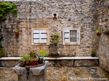 A stone courtyard in Budva, Montenegro