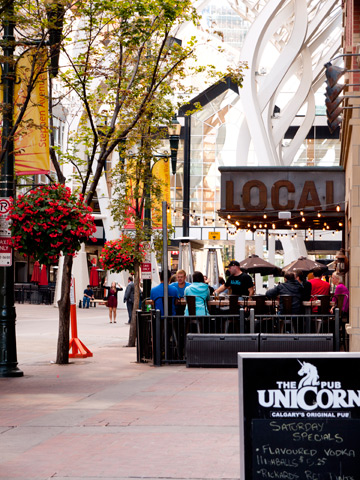 Stephen Avenue Mall is home to many stores, shops, bars and restaurants in downtown Calgary, Alberta.
