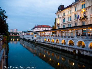 Reflections at dusk on the Ljublanica River