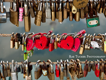 Love locks fastened to Butcher's Bridge in Ljubljana, Slovenia