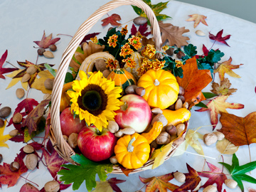 The bounties of autumn displayed in a wicker basket
