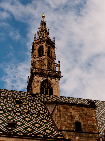 The steeple of the cathedral in Bolzano, Italy