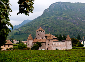 Mareccio Castle, surrounded by vineyards, in Bolzano, Italy
