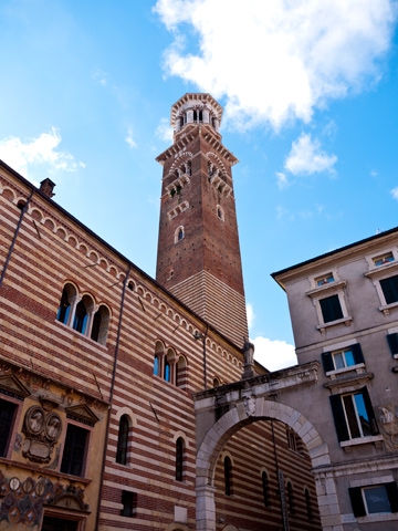 Lamberti Tower stands over Piazza dei Signori in Verona