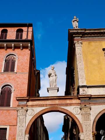 Statues overlooking Piazza dei Signori in Verona, Italy