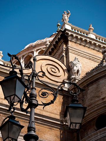 An upward view of the Basilica di Santa Maria della Steccata in Parma, Italy