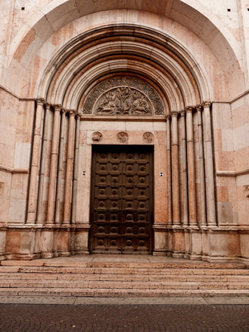 The ornate baptistery door in Parma, in the Emilia Romagna region of Italy.