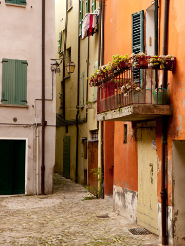 A small residential street in Brisighella, Italy