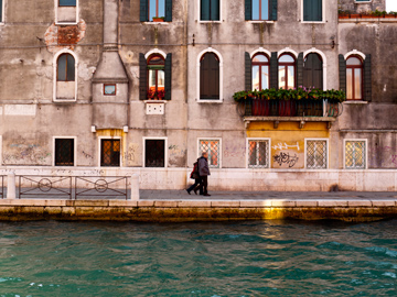 Along a canal in Venice, Italy during the winter