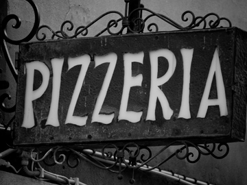 A sign for a pizzeria in Venice, Italy