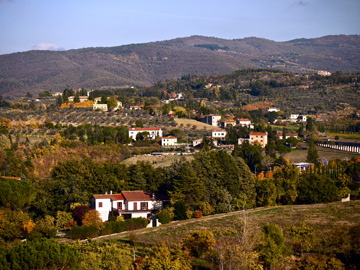 The tuscan countryside as seen from a park in Arezzo, Italy