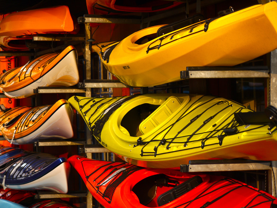 Kayaks display on Granville Island in Vancouver, Canada