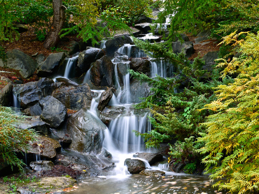 Waterfall in Van Dusen Garden in Vancouver, British Columbia