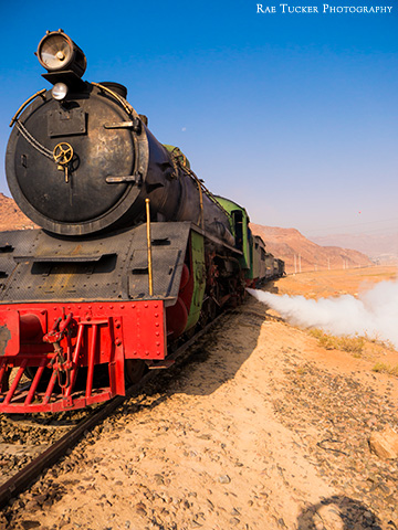 Steam engine train in Jordan's desert