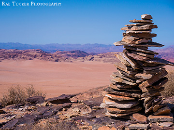 Rocks stacked in the Wadi Rum desert in Jordan